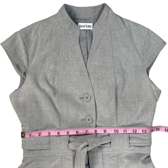 Marvin Richards light grey button down short cap sleeve belted midi dress EUC - Picture 9 of 16